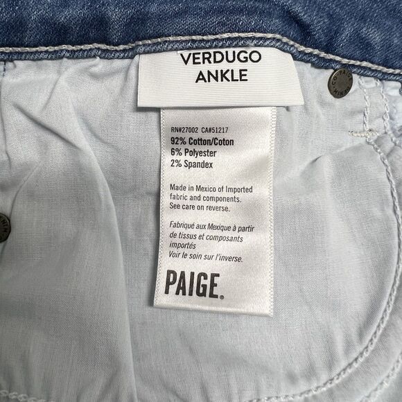 Paige Verdugo Ankle Jeans Mid Rise Skinny Sz 32 x 28 Skylark Blue - Picture 8 of 9